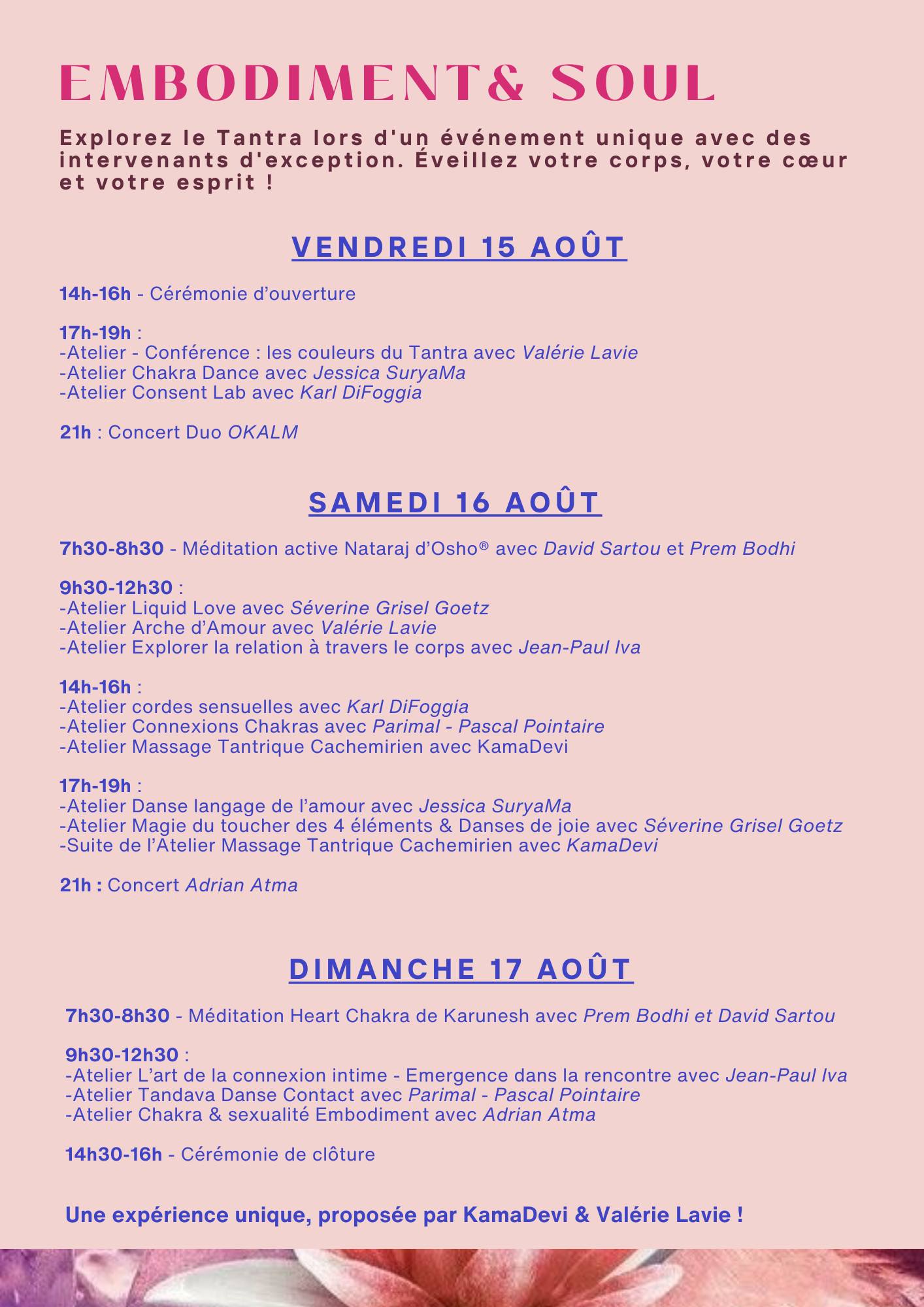 Embodiement and Soul Programme - aout 2025
